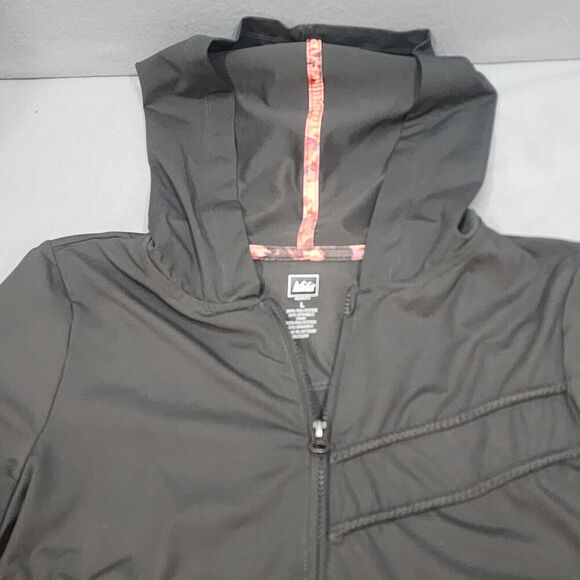REI Women's Full Zip Softshell Jacket Hood Zipper Pockets Stretch Outdoor Gray L - Picture 5 of 8